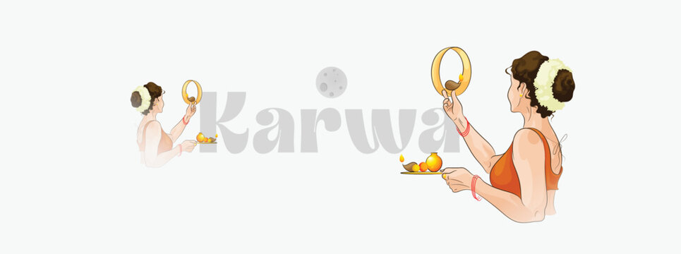 Beautiful illustration of women with typography for Karwa chauth pooja, Festival of India