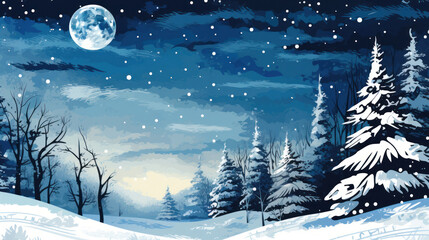 Naklejka premium Snowy Christmas landscape illustration