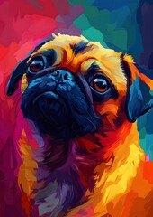 Colorful Portrait of a Pug Dog in Vibrant Style