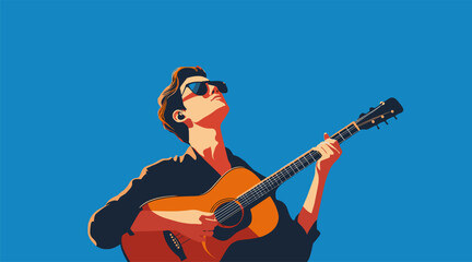 Obraz premium vector man with guitar on background sky .Generative AI