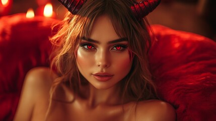 Dark Fantasy Demon Cosplay with Horns and Gothic Aesthetic in Red and Black