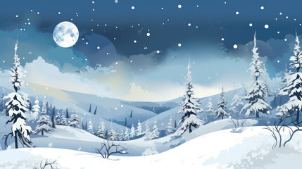 Fototapeta premium Snowy Christmas landscape illustration