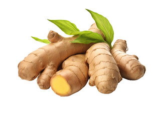 a group of ginger root with leaves