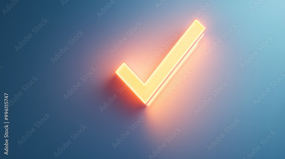 Poster glowing checkmark symbol on plain background, representing approval and positivity. this vibrant des