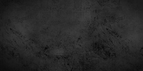 Old wall stone for dark black distressed grunge background wallpaper. rough concrete wall. Abstract black stone wall texture grunge rock surface. dark gray background backdrop. wide panoramic banner.