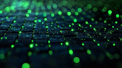 Glowing Neon Green Gridlines Overlaid on Abstract Dark Geometric Design Background