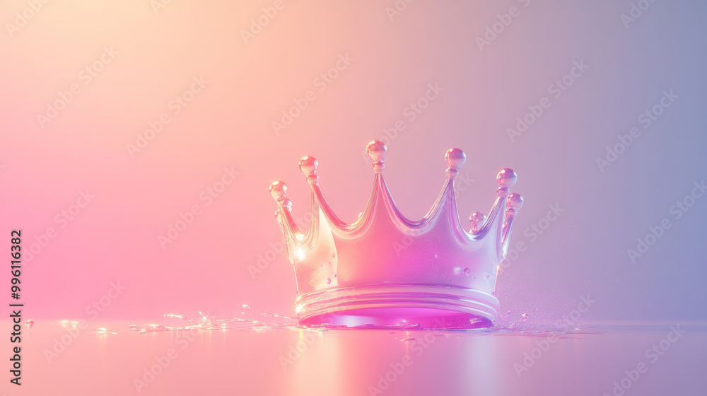Poster glowing crown floating in center of soft light creates magical atmosphere, evoking feelings of royal