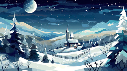 Snowy Christmas landscape illustration