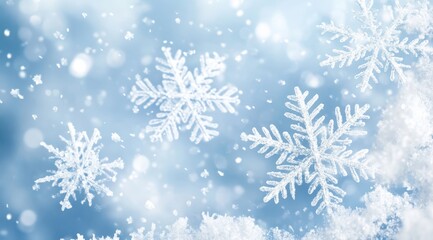 Soft winter background with large white snowflakes gently falling on a light blue backdrop, creating a sense of lightness and winter magic --ar 9:5 --v 6.1 Job ID: 03f04a4b-a54a-494e-85ab-b6bef6112803
