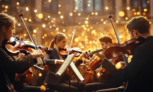 String Quartet Performance Under Festive Lights