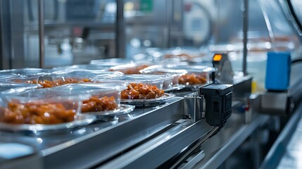 Automated Packaging Machine Sealing Ready-to-Eat Meals in a Factory with Efficient Food
