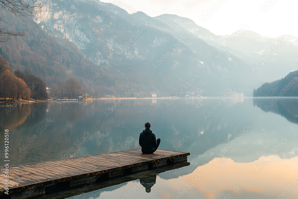 Sticker Serene New Year’s Reflection by a Scenic Lake