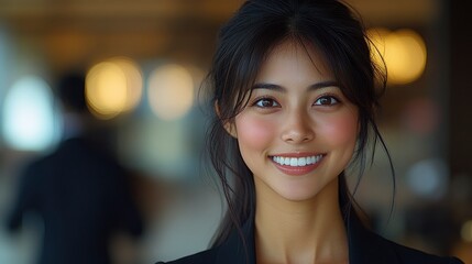 Obraz premium Confident young woman smiling with beautiful teeth