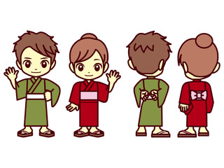 浴衣、正面、後ろ2