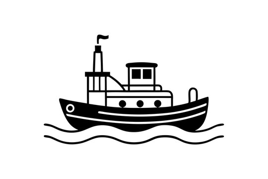 black tugboat on water clip art preview