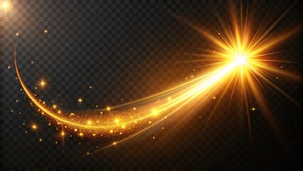 Bright golden light trail flashing with sparkles on a transparent background