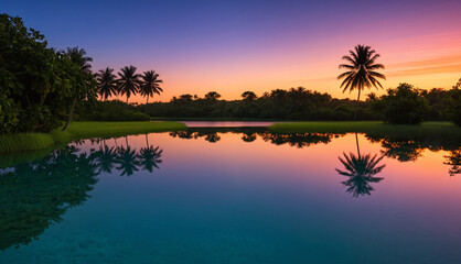 Obraz premium Serene Sunset Over Palm Trees