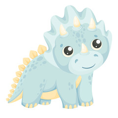 Cute baby Triceratops dino isolated on white background. The concept of dinosaur animals. Flat vector illustration on the theme of dinosaurs. Cartoon animals in simple style © Maria
