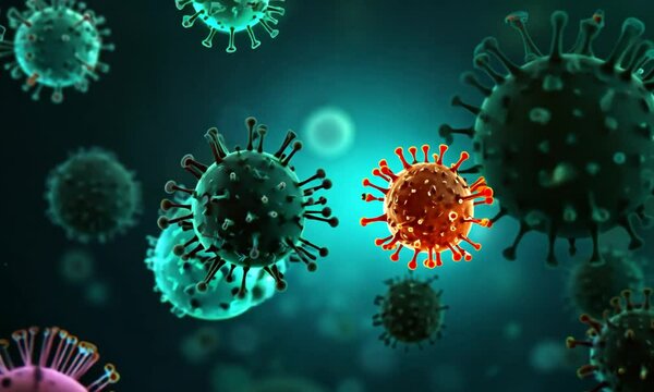 Microscopic view of microorganisms and viruses in motion