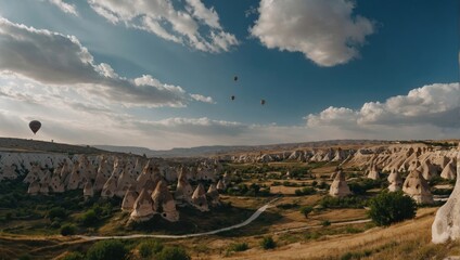 Cappadocia&rsquo;s sunrise charm with colorful balloons painting a picturesque view over the landscape