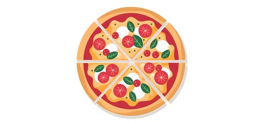 A pizza with plain white background,flat vector illustration generated by AI