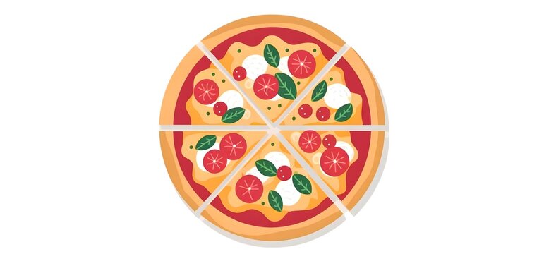 A pizza with plain white background,flat vector illustration generated by AI