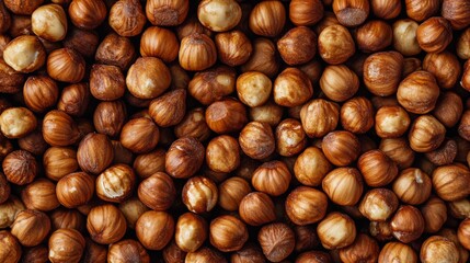 Fototapeta premium A close-up of roasted hazelnuts, seen from above.