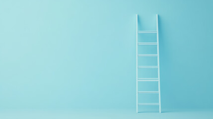 minimalist ladder leans against soft blue wall, creating serene and modern atmosphere. simplicity of design enhances tranquil feel of space