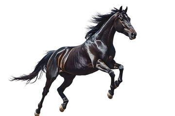 Black horse running gallop isolated on transparent background