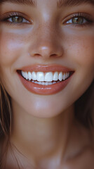 Obraz premium Smiling with white teeth. Macro shot. Close-up