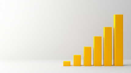 rising bar chart in vibrant yellow against plain white background symbolizes growth and progress in various fields. This visual representation is ideal for business and financial contexts