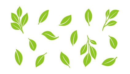 Collections of Green Leaves Icon. leaf icon for natural, eco, bio, organic product, vegan label, herbal nature elements, fresh tree and plant. isolated in white background in vector SVG illustration