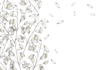 Realistic frame with boho lunaria branches. Watercolor hand drawn dry grass clipart isolated on background. Christmas, winter, halloween and wedding illustration. For designers, invitations, decoratio