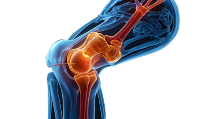 Anatomy of the knee pain Leg joint and bone injury Isolated on a white transparent background
