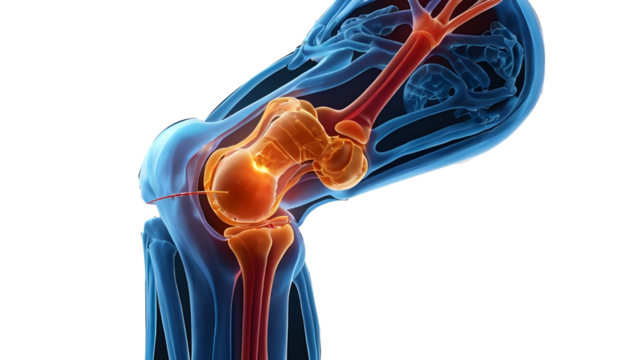 Anatomy of the knee pain Leg joint and bone injury Isolated on a white transparent background
