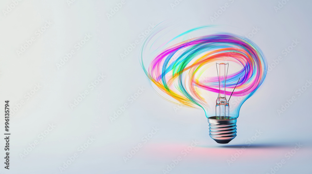 Canvas Prints simple light bulb with swirling colorful lines around it creates vibrant and dynamic visual effect, 