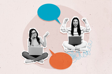 Trend artwork sketch composite collage of speech cloud dialog chat conversation silhouette two...