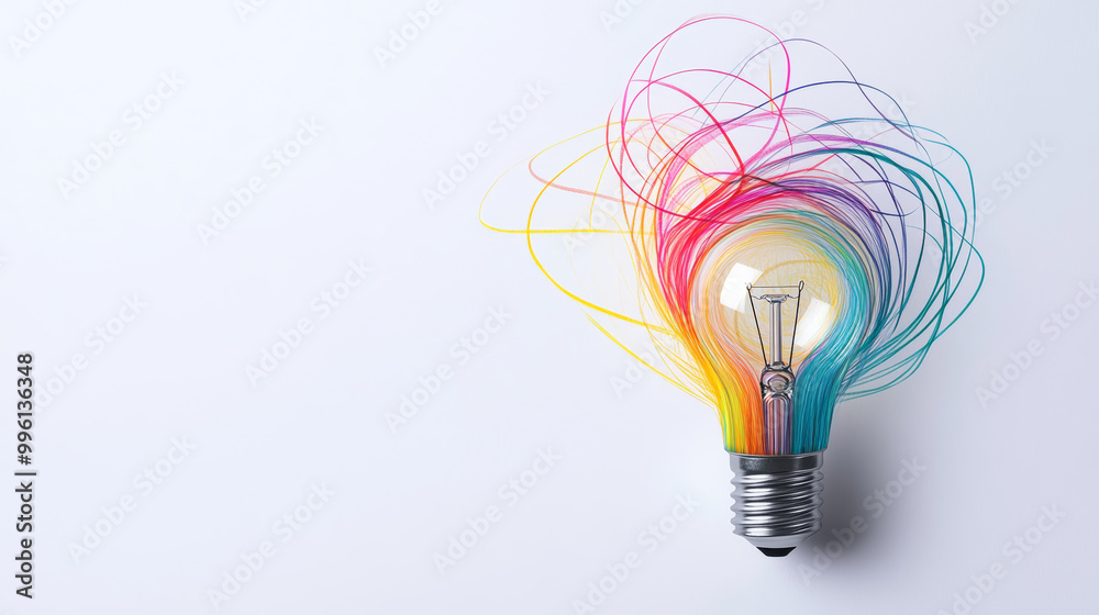 Canvas Prints simple light bulb with swirling colorful lines around it creates vibrant and dynamic visual effect, 