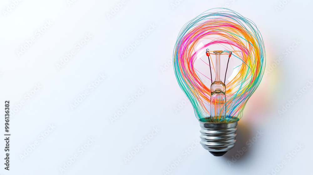 Canvas Prints simple light bulb with swirling colorful lines around it creates vibrant and dynamic visual effect, 