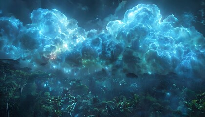 Fototapeta premium Bioluminescent Clouds Over a Jungle