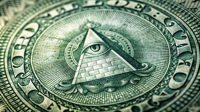 Illuminati symbol on a one dollar bill, pyramid, eye of providence, symbol, conspiracy, currency, money, finance