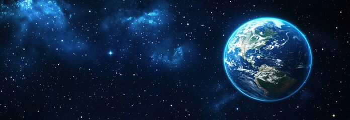 Fototapeta premium A blue and white planet with a star in the background