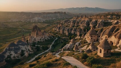 Cappadocia&rsquo;s sunrise glory with floating balloons creating a picturesque view
