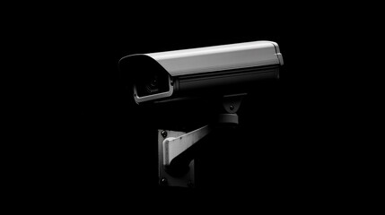 A sharp, detailed image of a security camera, standing out clearly against a black backdrop.