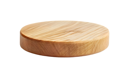 Round wooden podium for product presentation, isolated on transparent background