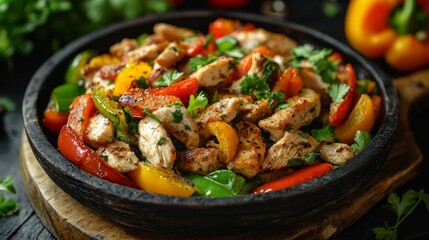 Delicious grilled chicken fajitas with vibrant vegetables on a skillet