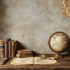 A vector background with a history theme, featuring ancient scrolls, books, maps, and historical artifacts, ideal for teachers and students