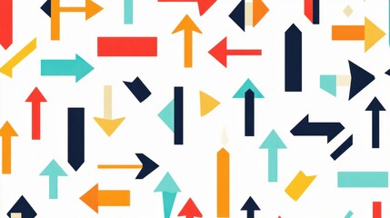 A colorful geometric arrow pattern pointing in various directions, isolated on white