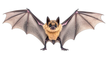 A single bat with wings spread wide isolated on a plain white background