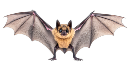 A single bat with wings spread wide isolated on a plain white background